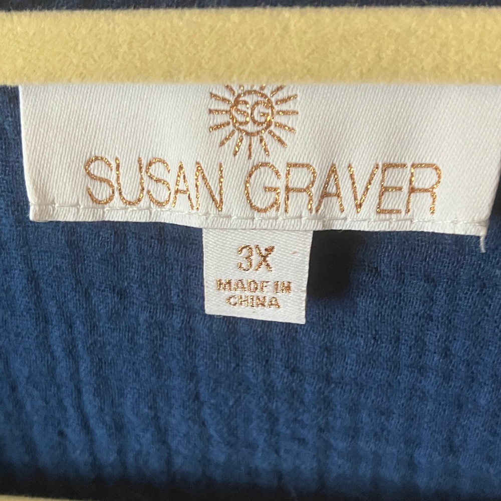 Susan Graver Navy Blouse with White Embroidery - Picture 6 of 7